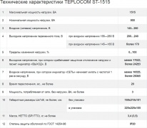 Характеристики стабилизатора напряжения Teplocom ST-1515