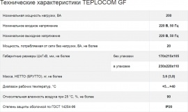 Характеристики устройства сопряжения Teplocom GF